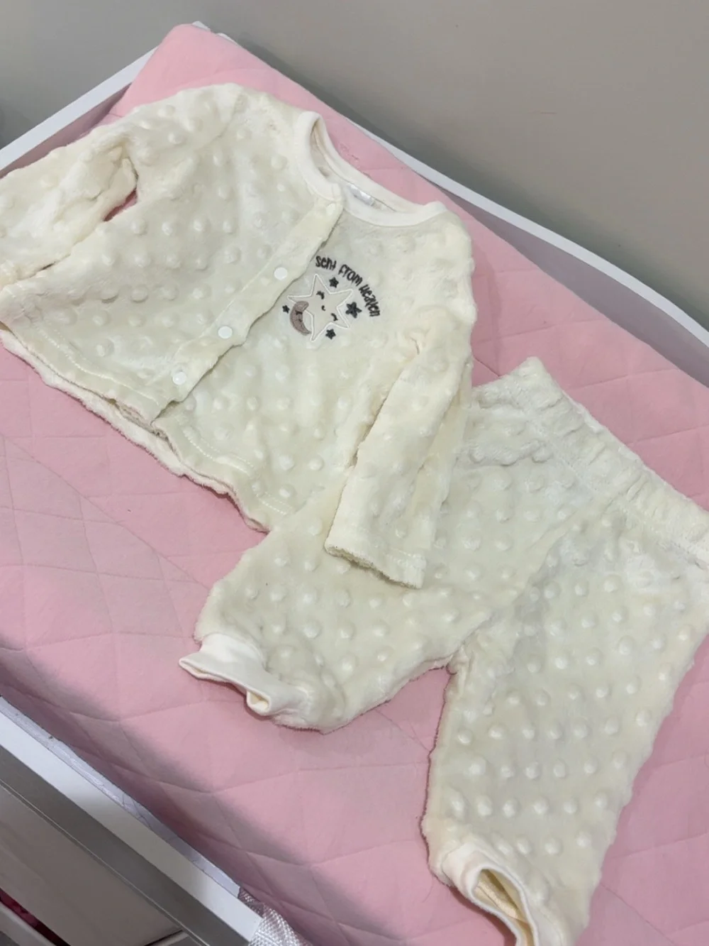 Chick Pea Cream Plush Dot Pajama Set